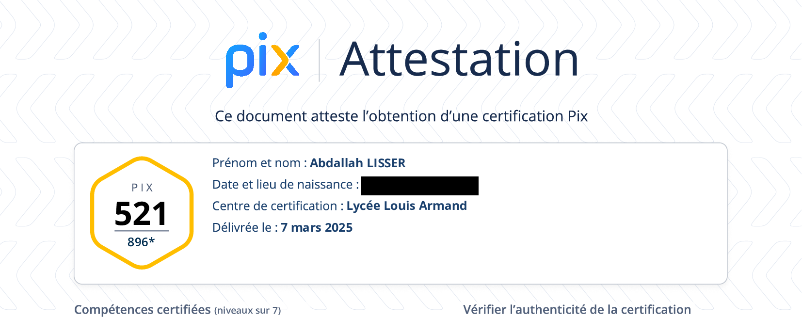 Certification PIX